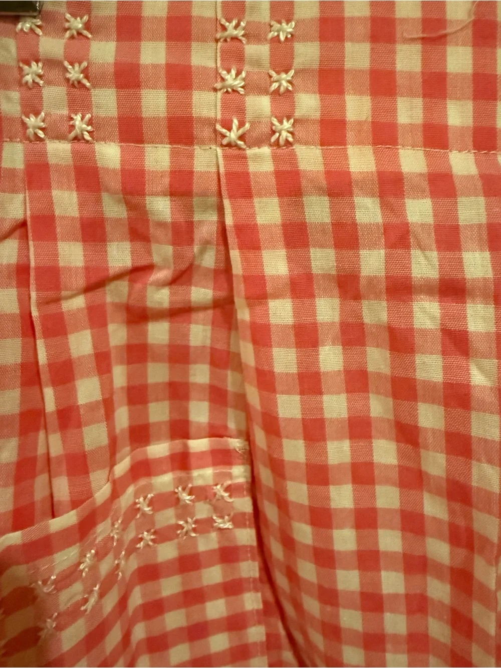 Vintage Pink Gingham Half Apron with Pocket & Lace Trim Cottagecore Retro